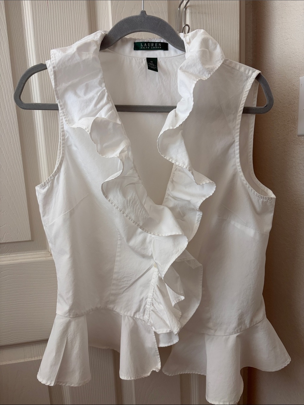 Lauren Ralph Lauren White Sleeveless Ruffle Peplum Top